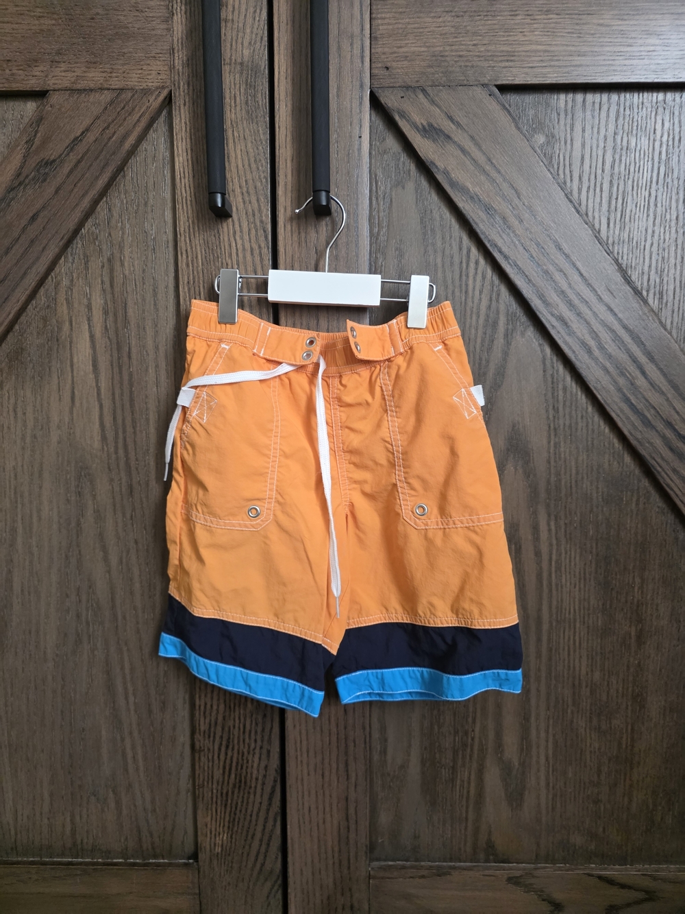 Hanna Andersson Orange Swim Trunks with Navy and Sky Blue Bands